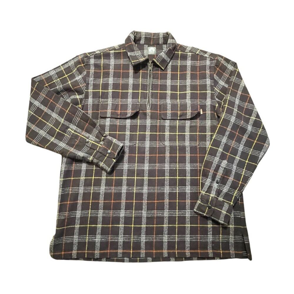 NWOT 18 East MFG Shacket Mens XL Purple Plaid Shirt Jacket 1/4 Zip Knit Cotton